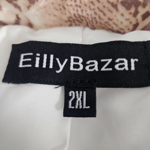 Plus Size Womens 2XL Snakeskin Cropped Print Zip Up Puffer Coat Multicolor - Picture 10 of 11